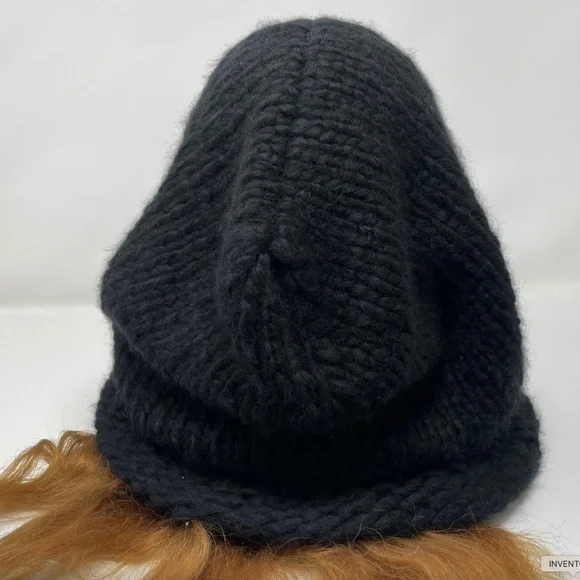 Hood Hat Women Beanie Hand Knit 100% Cashmere Black Winter  display picture 3